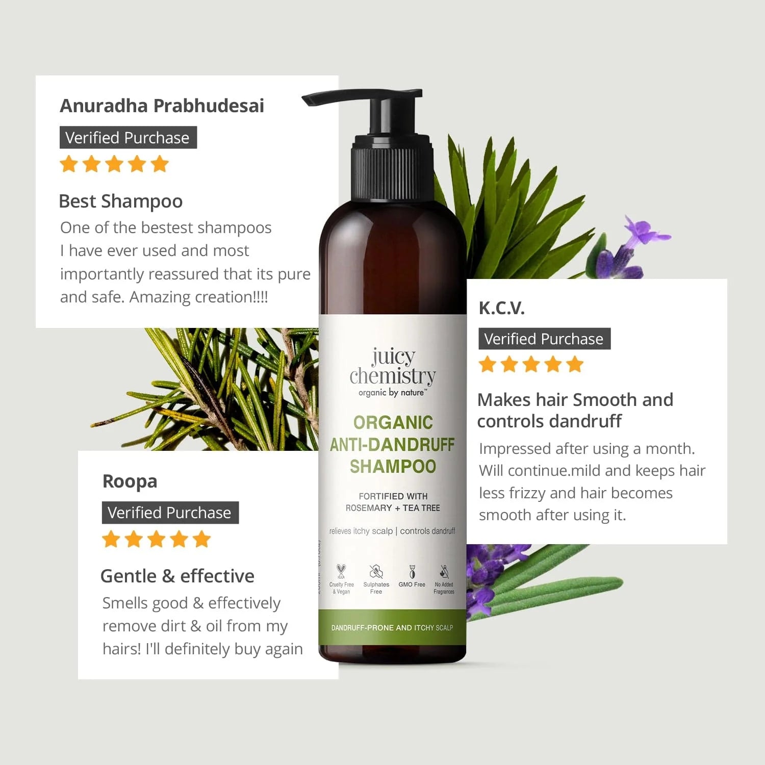 Organic Anti-Dandruff Shampoo Fortified with Rosemary + Tea Tree - 200ml